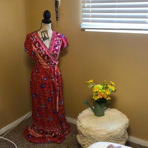Red floral wrap dress long!